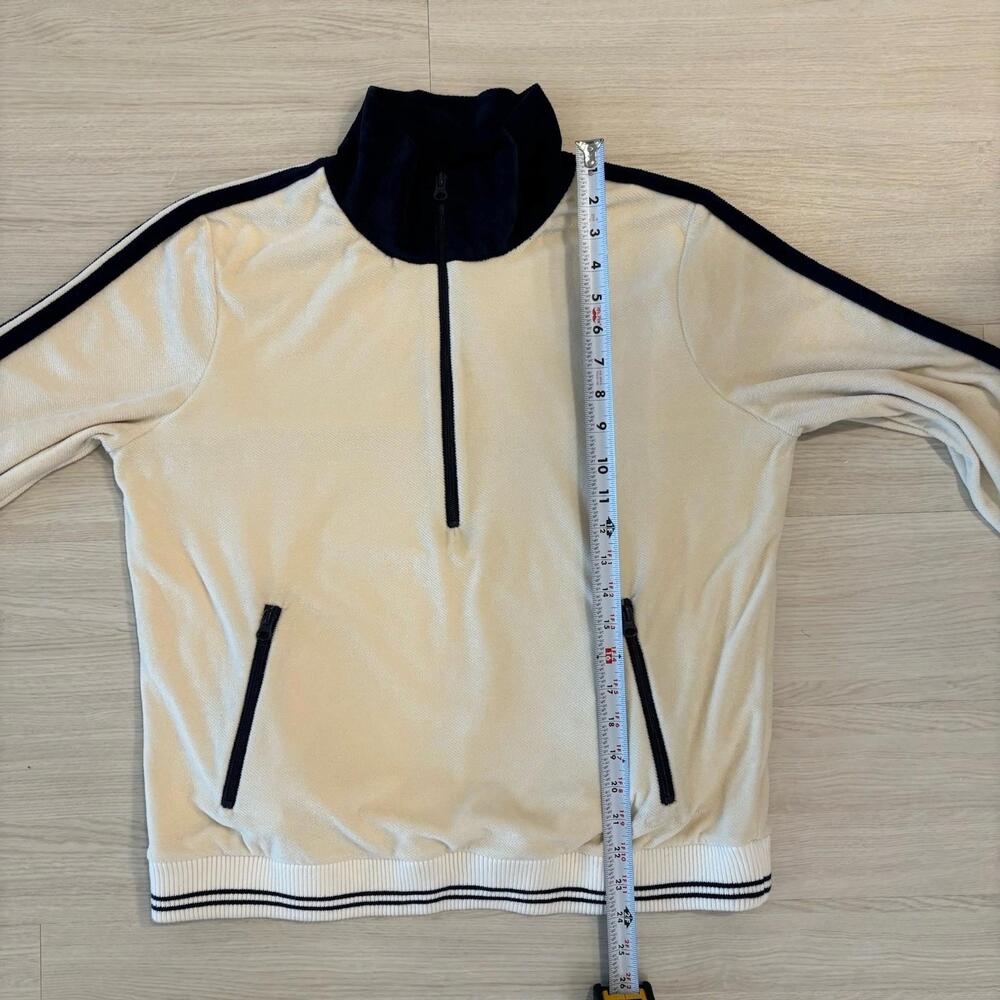 Faherty Richie Velour Velvet Cream & Navy Blue Quarter Zip Women’s Size Large - Picture 7 of 7